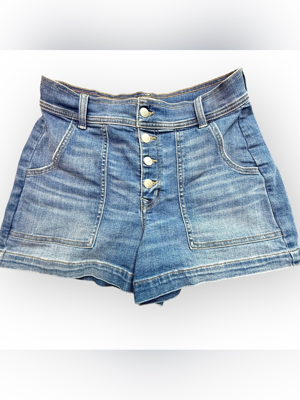EVEREVE High-Waist Button-Front Women’s Denim Jean Shorts, Medium Blue, Size 29